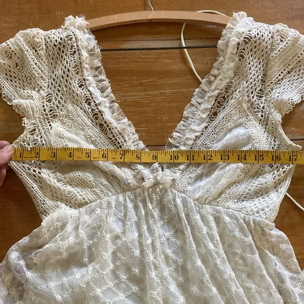 Free People Cleo Maxi Jumpsuit Lace Ruffle Cap Sleeve V-neck Wide Leg Cream S? - Image 11