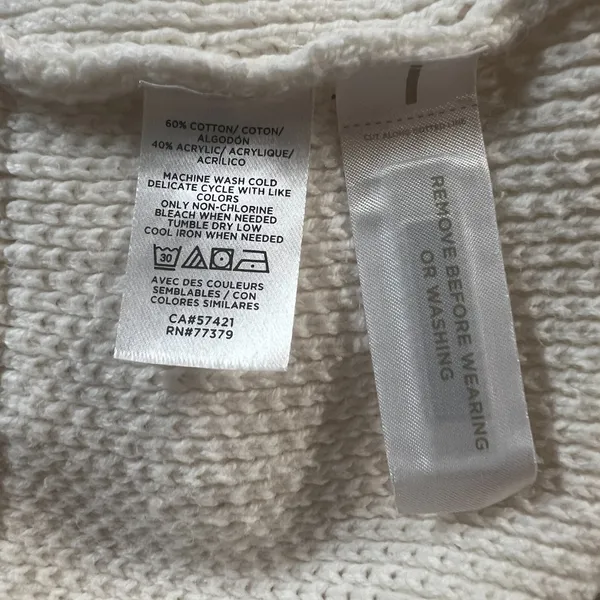 Ann Taylor Cardigan Sweater Womens XL Ivory 3/4 Ruffle Sleeve Button Chunky Knit - Image 11