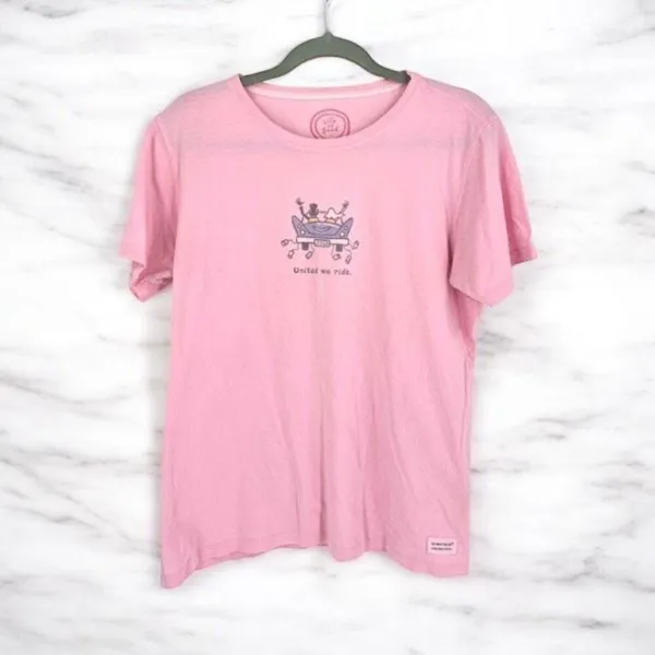 Life is Good Women's SS Wedding United We Ride Beide Groom T-Shirt Pink Medium‎ - Image 3