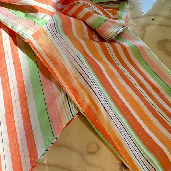 Y2K Coldwater Creek Large Orange Green Striped Cotton‎ Button Down Shirt H33599 - Image 8