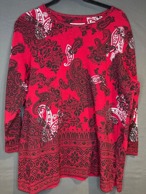 Women L Alfred Dunner 2pc Wool Cardigan Cotton Paisley Top Western Boho Set - Image 2