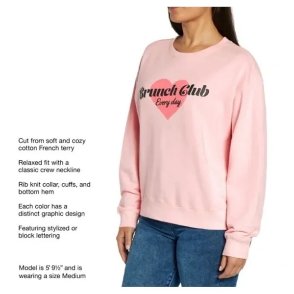 $110 Wildfox "Brunch Club"‎ Pink Oversized Crew Graphic Bubble Print Sweatshirt - Image 3