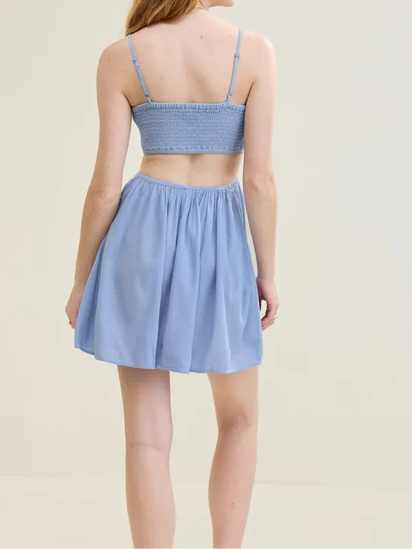 Aerie Womens Smocked Cut Out Mini Dress Blue Medium New With Tags - Image 6