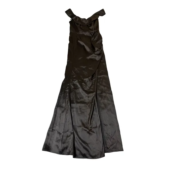 NWT Lulus Size Small Stunning Arrival Black Satin Off-The-Shoulder Maxi Dress - Image 3