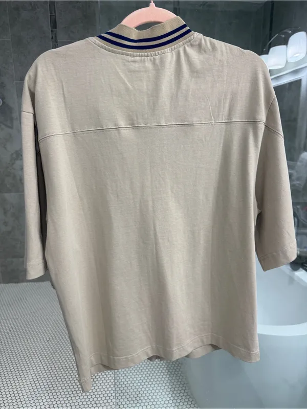 Lioness Beige Button-Front Shirt with Navy Stripe Collar - XS (New with Tags) - Image 5