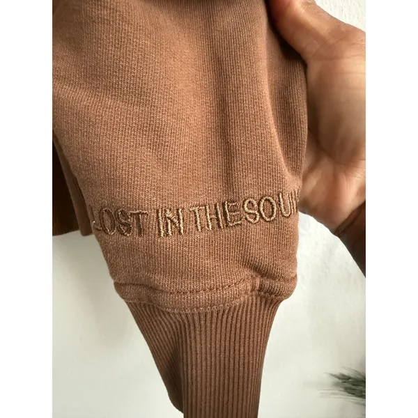 Tezza & Cole x Noize‎ Brown Cropped Hoodie Lost In The Sound Embroidered Large - Image 5