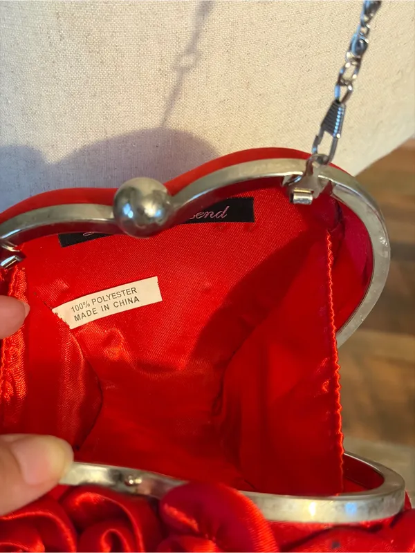 Lulu‎ Townsend Red Heart Rosette Bag Satin Coquette Evening Clutch Chain Strap - Image 5