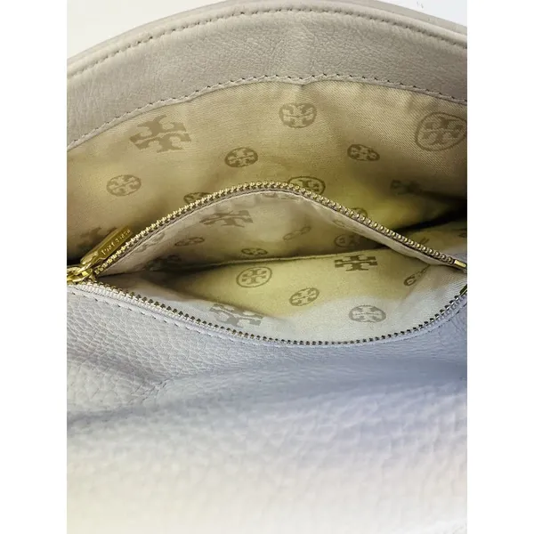 Tory Burch‎ Amanda Logo Gray Crossbody Clutch Gold Chain Flap Magnetic Closure - Image 12