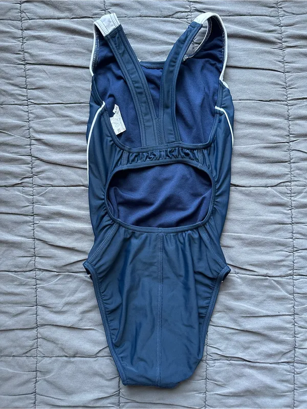 Speedo NWOT Piped Splice Wide Strap One Piece Swimsuit - Navy/White - 28 - Image 8