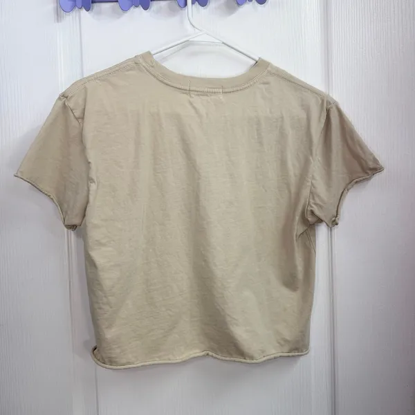 Talentless tan beige cropped short sleeve Crewcut loose relaxed 100% cotton tee‎ - Image 6