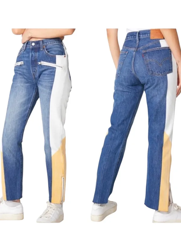 LEVIS Colorblock High-Rise MOTO SHOW TEETH ZIPPER CUFF Jeans 27 - Image 2