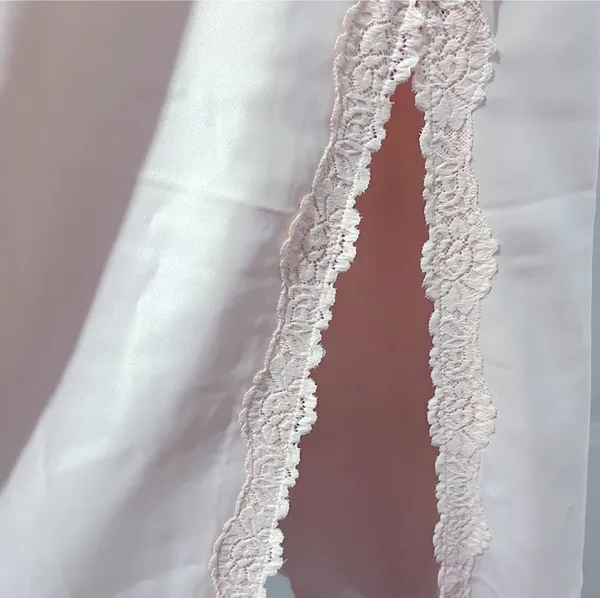 Light Pink High Rise Pull On Waist Satin Lace Trim MIDI Skirt New! - Image 3
