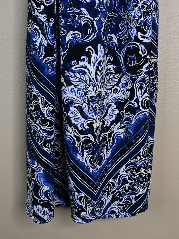 WHBM Women's XS Blue Black Blouson Patterned Keyhole Belted Mini Dress - Image 9