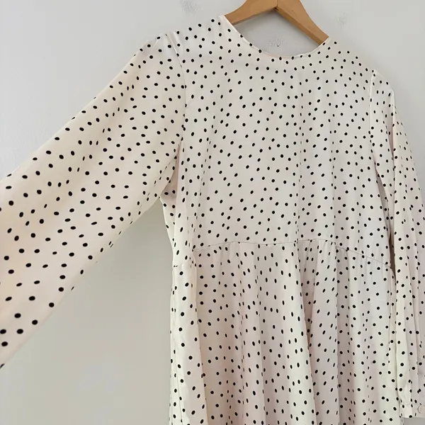 Zara Dress Cream Black Polka Dot Midi Long Sleeve Empire Waist Oversized Size S - Image 5