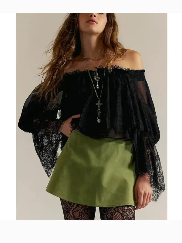 NWOT FREE PEOPLE X We The Free Paradise Found Suede Skort Going Green pocket XS - Image 5
