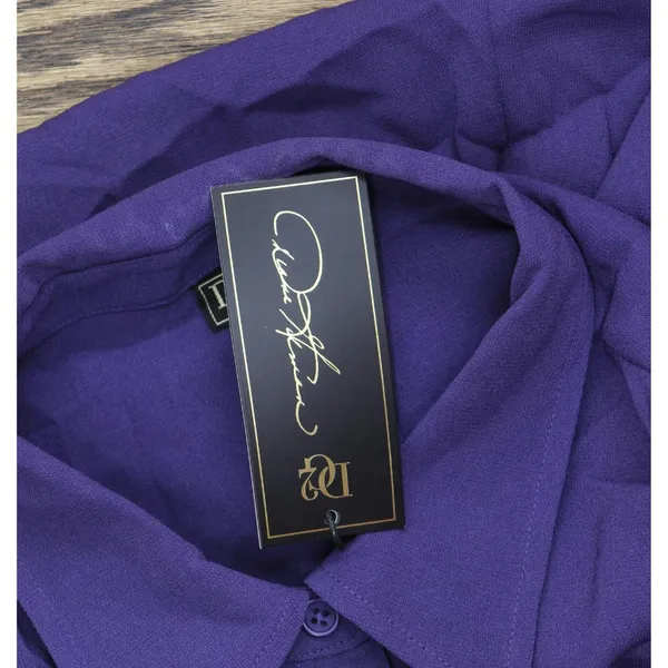 DG2 by Diane Gilman Womens Flowy Button Up Tunic Blouse Shirt Top Purple L - Image 3