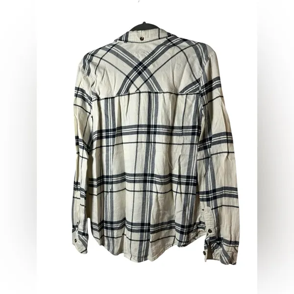 Abercrombie‎ & Fitch Plaid Flannel Shirt Womens M Cream Navy Button Down - Image 4