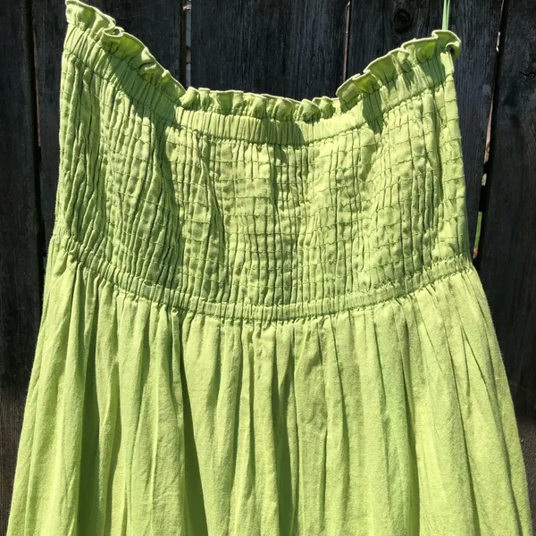 NEW YORK & CO Green Strapless Cotton Maxi Dress Small - Image 3