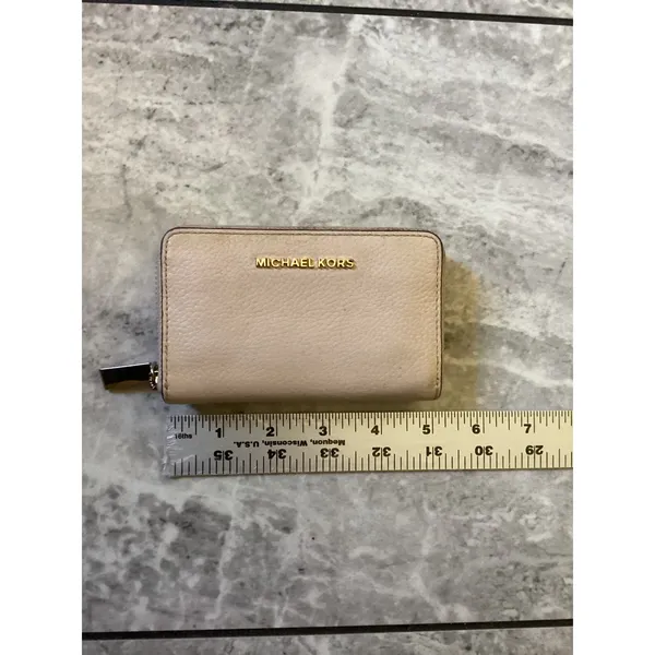Michael Kors Jet Set Small Zip Around Card Case Pebbled Leather Pink Gold Tone - Image 2