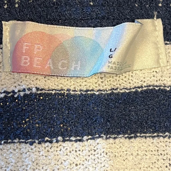 1292 |‎ Free People FP Beach Striped Terry Cloth Crop Top Midi Skirt Set Navy L - Image 11