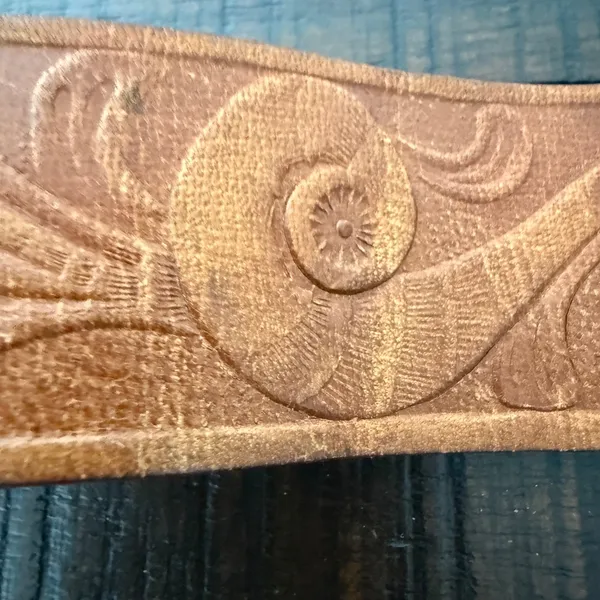 Tooled Leather Saddle Buckle Women's Belt 36 Brown Floral Buckle Western Floral - Image 7