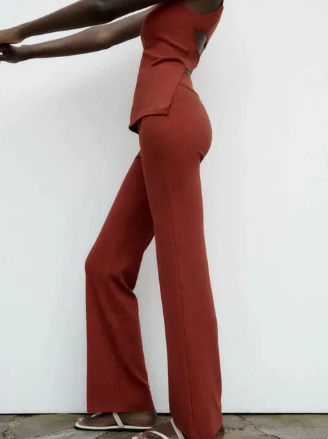 NWT Zara brick red soft strap top and trouser set. Size Medium - Image 2