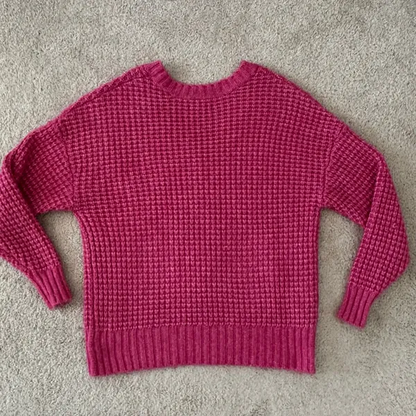 American Eagle AEO Pink V Neck Sweater Waffle Weave XS Boxy Oversized - Image 6