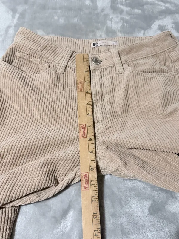 SO High Rise Straight Leg Corduroy Pants Beige Women Pockets Button Size 7 - Image 5