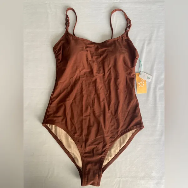 Kona Sol Brown Women’s Chain Link‎ Medium Coverage Sew In Cups One Piece Swimsuit Size M - Image 5