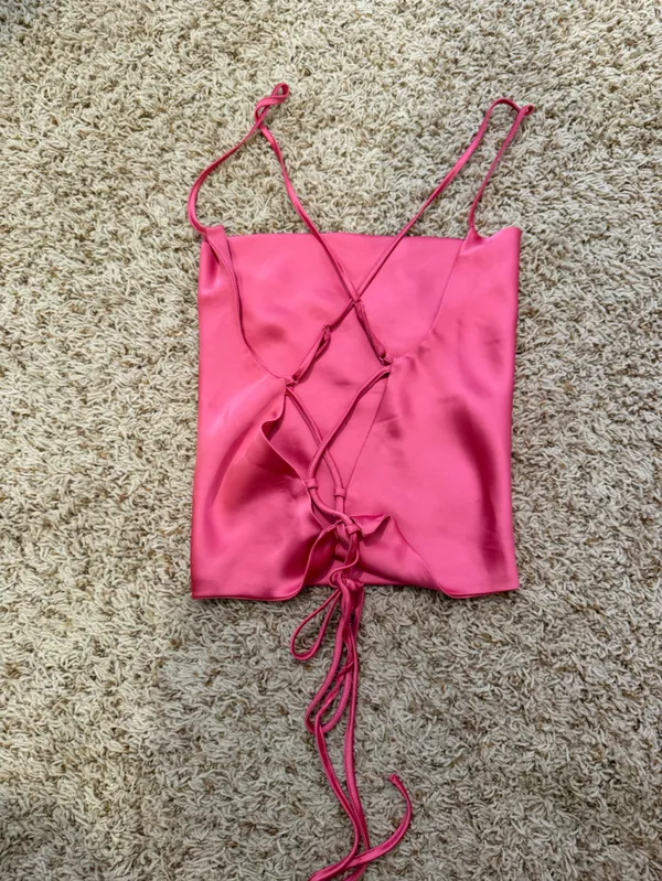 Satin Cowl Neck Pink Strappy Tank Top - Image 2