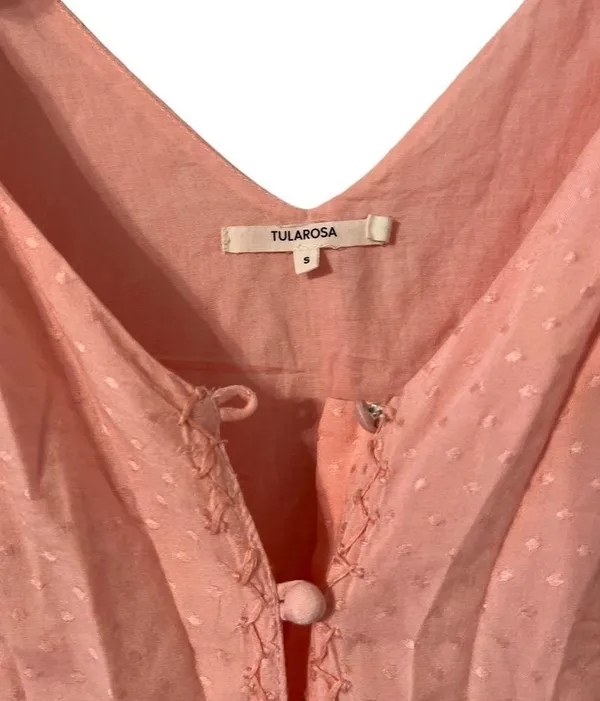 Aritizia Tularosa Pink Polka Dot Slit Ruffle Midi Dress - Image 3