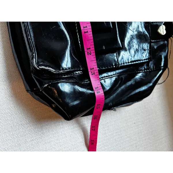 Vintage Y2K Betsey‎ Johnson Satchel Bag Black Patent Bow Heart Padlock Rocker - Image 7