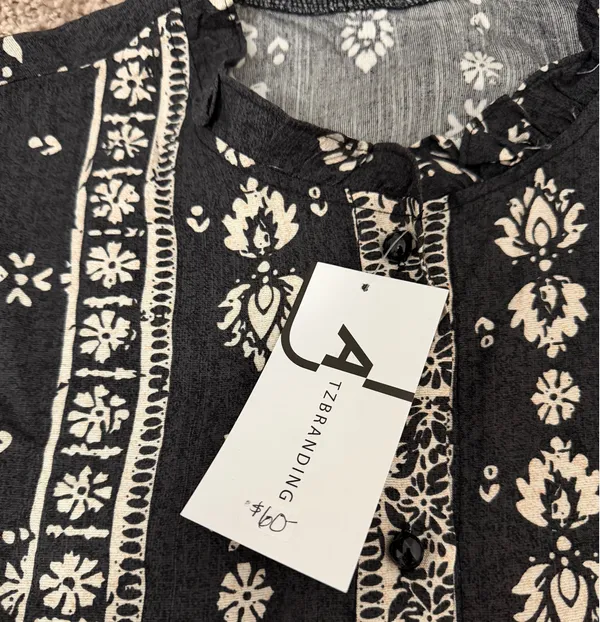 Atzbranding Boho Floral Long Sleeve Blouse Black - Image 6