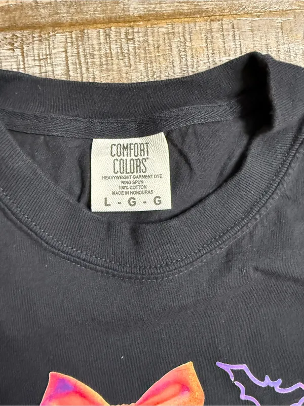 Comfort Colors Black Tee with Neon Ghost and Bow - Image 2
