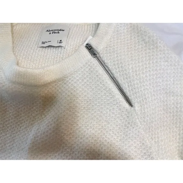 Abercrombie & Fitch Crewneck Knit Sweater | Zip Shoulder Cream NWT - Image 5