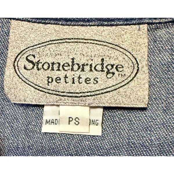 Vintage Stonebridge Petites‎ Women Small Patriotic Blue Denim Vest Americana - Image 4