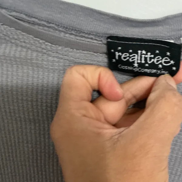 Realtiee Clothing Company‎ Grey Waffle Knit Long Sleeve Thermal Top - Image 5