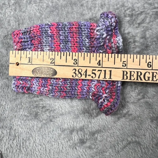 Handknit Wrist Warmers Blue & Pink Ruffle Cuff - Image 4