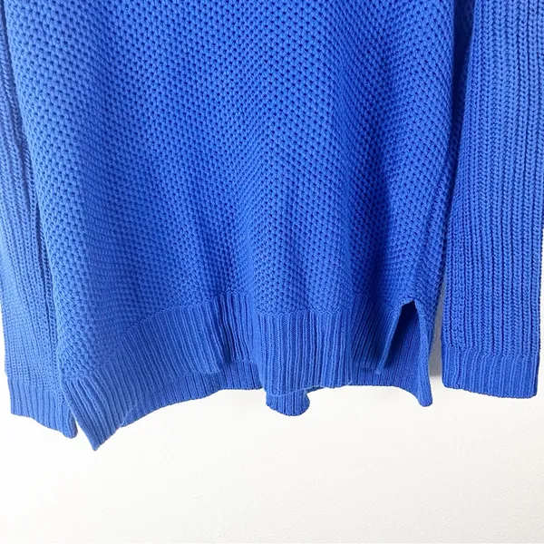 LAUREN RALPH LAUREN Blue Waffle Knit Long Sleeve V-Neck Sweater Small Cabincore - Image 4