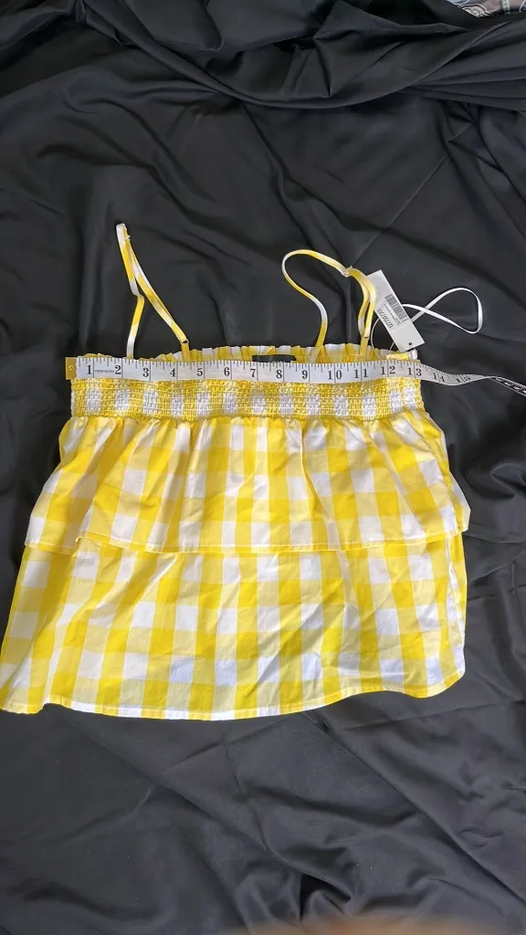 NWT Bloomingdale's Aqua Yellow Gingham Smocked Tiered Top - Image 7