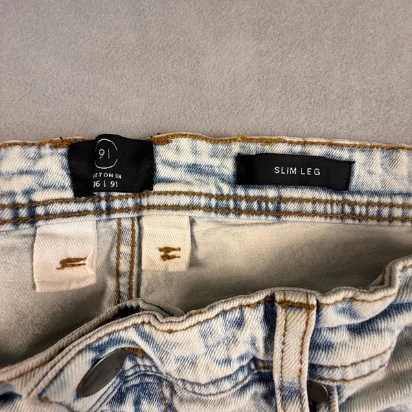 Cotton On 91 Slim Leg Acid Wash Jeans Light Blue Stretch Denim Size 34 - Image 5