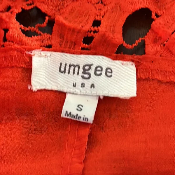 Umgee Red Orange Lace Appliqué Off Shoulder Top Sleeve Detail Womens Small - Image 9