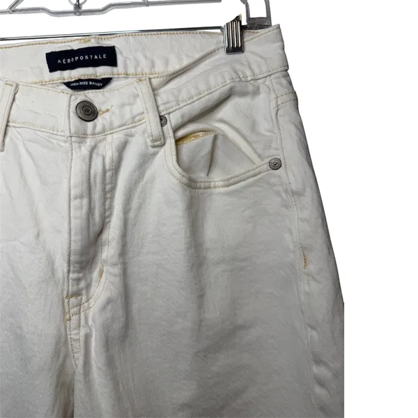 Aeropostale High Rise Baggy White Cream Jeans Sz 4R Casual Minimalist Old‎ Money - Image 4