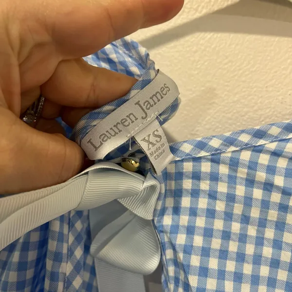 Lauren‎ James Bow Back Gingham Dress Blue Sleeveless Sundress XS Cottagecore - Image 7