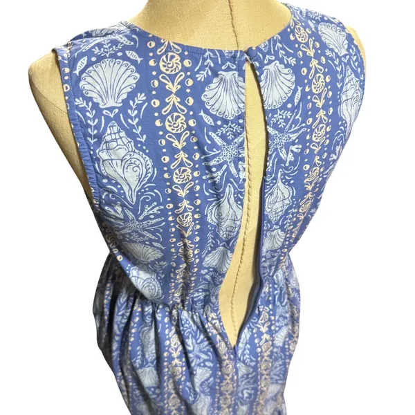 J Crew S Seashell Starfish‎ Coastal Midi Dress Blue Summer Beach Wedding Guest - Image 3