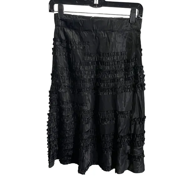 Anthropologie Black Ruffle Midi Skirt‎ Size 4 With Tags New - Image 5