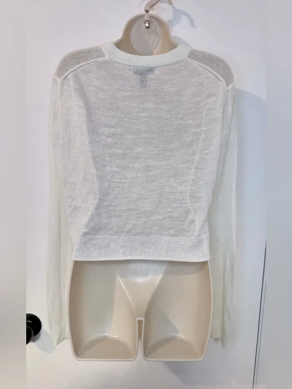 AQUA XL Ivory Linen Blend Open Knit Cardigan Lightweight Button Sweater - Image 6
