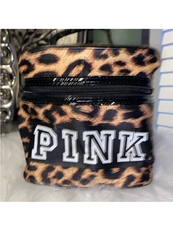 PINK Vintage Y2K Leopard Print Cosmetic Case - Image 4