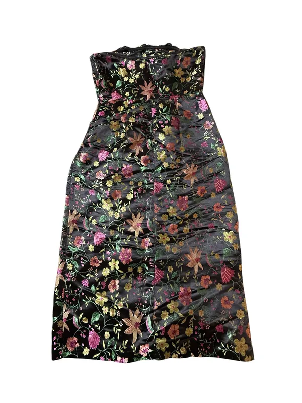 Lulus Small Black Floral Jacquard Strapless Midi Dress Cocktail Wedding Guest - Image 3