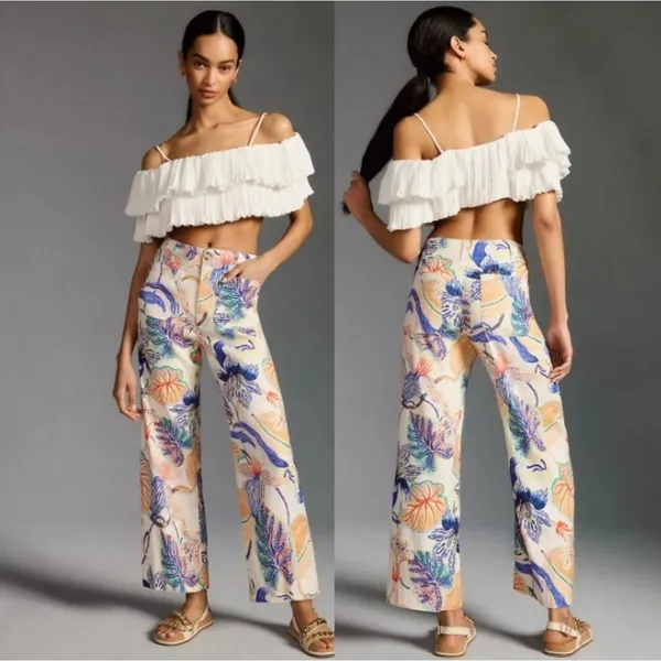 Anthropologie Maeve Sarah Gordon Colette Ankle Cropped Linen Wide Leg Pants 29 - Image 2